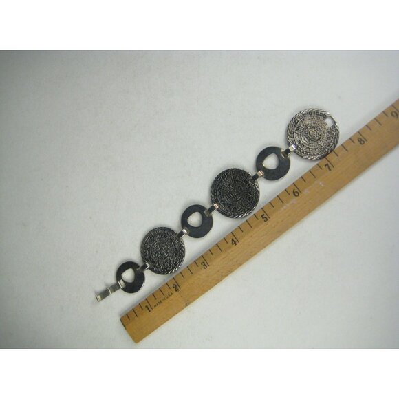 Vintage Sterling Silver Aztec Mayan Calendar Link Bracelet 925 Modern Mexico - Picture 3 of 11